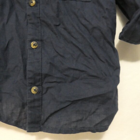 H&M | 5-6 years | Dark Navy Blue Button-Up Linen / Cotton Shirt | Roll Tabs - Picture 10 of 16